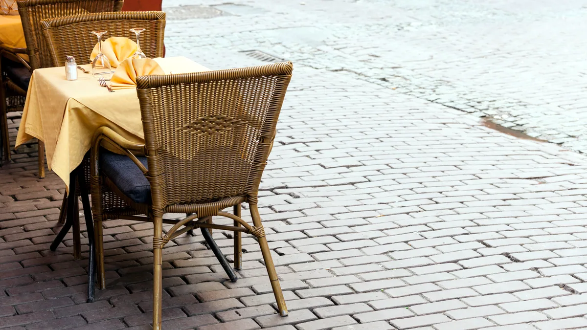 A quiet cobblestone square in Brussels as the cafes close.