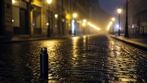 Illustration: A London street lit by amber lamps after the last show.